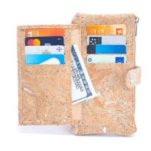 Portofel bifold din pluta natural-auriu 32745 Ibucork.ro