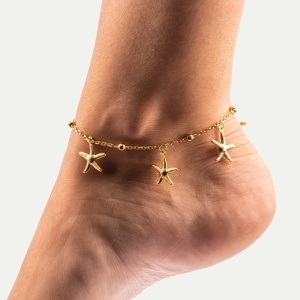 Bratara de picior placata cu aur din inox Starfish, 6, ibucork.ro