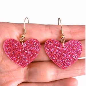 Cercei inimi Glitter fuchsia