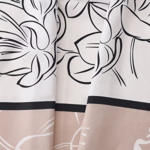 Esarfa din satin Khaki and White Flowers, 4, ibucork.ro