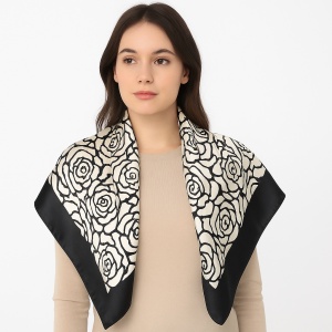 Esarfa din satin Rose Black & White, 4, ibucork.ro
