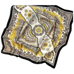 Esarfa patrata din satin Yellow and Beige 36546 Ibucork.ro
