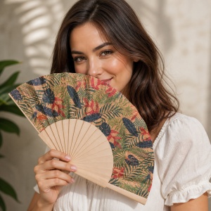 Evantai din pluta cu imprimeu multicolor - Tropical, 3, ibucork.ro
