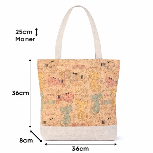 Geanta shopper din panza si pluta cu pisici, 8, ibucork.ro
