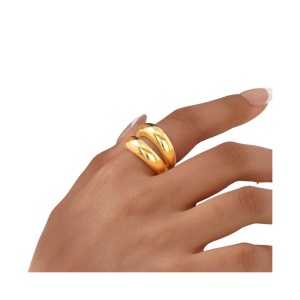 Inel dublu solid placat cu aur 34326 Ibucork.ro