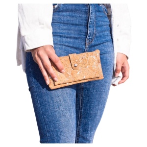 Portofel bifold din pluta natural-auriu 32746 Ibucork.ro