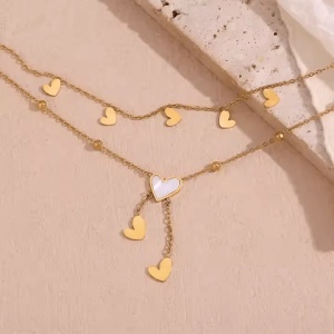 Bratara de picior placata cu aur din inox Sweet Heart Layered, 6, ibucork.ro