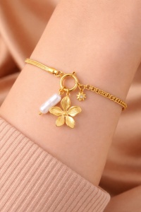 Bratara de picior placata cu aur din inox Golden Flower Charm, 3, ibucork.ro