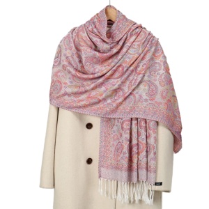 Esarfa casmir jacquard paisley roz, 1, ibucork.ro