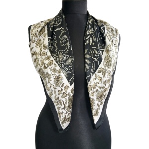 Esarfa din satin Black Flowers - Img 1