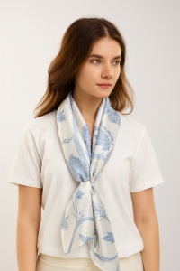Esarfa din satin Blue Leaf, 1, ibucork.ro