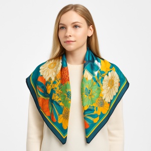 Esarfa din satin Flowers, 4, ibucork.ro