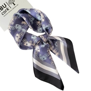 Esarfa satin albastru cu imprimeu caleasca si dungi elegante - Img 4