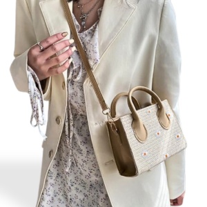 Gentuta crossbody din rafie Camel Daisy - Img 3