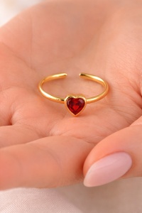 Inel deschis placat cu aur cu zirconiu rosu Love, 2, ibucork.ro