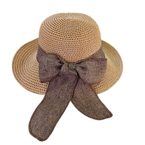 Palarie din rafie Vintage decorata cu fundita
