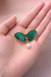 Brosa fluture verde cu perla, 2, ibucork.ro
