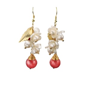 Cercei cu perle si pietre rosii, 1, ibucork.ro