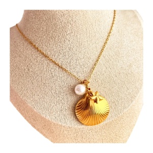 Colier placat cu aur Shell Pearl