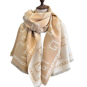 Esarfa casmir jacquart bej geometric eleganta, 3, ibucork.ro