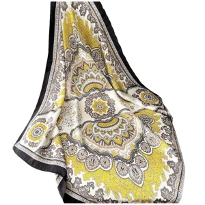Esarfa patrata din satin Yellow and Beige 36548 Ibucork.ro