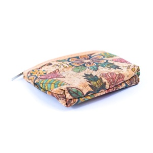 Portmoneu din pluta natural multicolor - Flowers 32778 Ibucork.ro