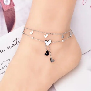 Bratara de picior placata cu aur din inox Sweet Heart Silver, 4, ibucork.ro