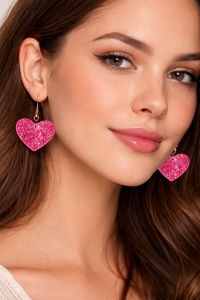 Cercei inimi Glitter fuchsia, 2, ibucork.ro