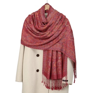 Esarfa casmir jacquard paisley rosu, 1, ibucork.ro