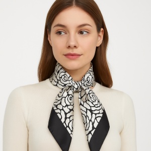 Esarfa din satin Rose Black & White, 5, ibucork.ro