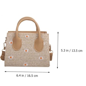 Gentuta crossbody din rafie Camel Daisy - Img 6
