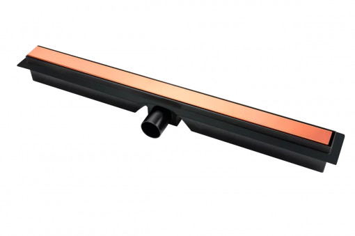 Rigola dus liniara slim FDesign Kleome, 70 cm, capac negru-roz auriu