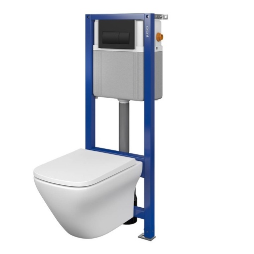 Set rezervor wc incastrat Cersanit Aqua 22 B358, clapeta Presto negru mat, vas wc suspendat Larga CleanOn, capac slim, softclose