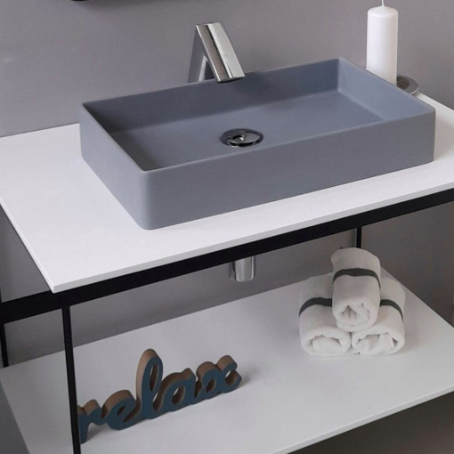 Cadru metalic cu blat, polita si lavoar Kuma SQ50 ZOOM LOFT style, RECTOR, 80 cm