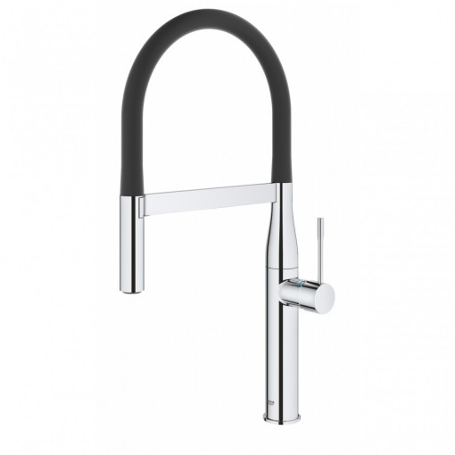 Baterie bucatarie Grohe Essence pipa flexibila, negru crom