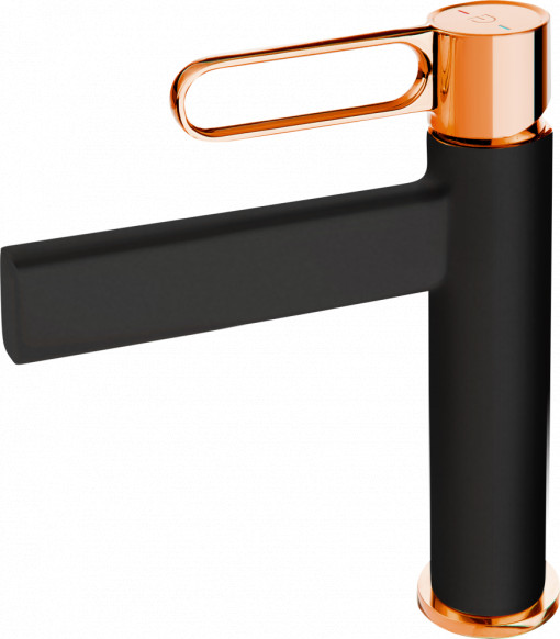 Baterie lavoar FDESIGN Zaffiro cu ventil click-clack, negru-roz auriu