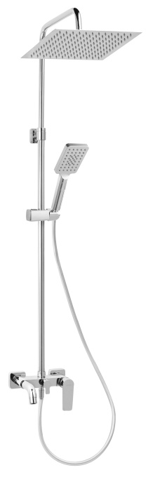 Set 2 in 1 Ferro Algeo Square: baterie perete cada/dus cu set bara dus cu suport culisant, dus fix si para dus mobila, crom