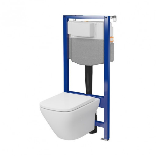 Set rezervor cu cadru Cersanit C22 AQUA 50 MECANIC, vas wc suspendat LARGA BY CERSANIT SQUARE CleanON, capac softclose
