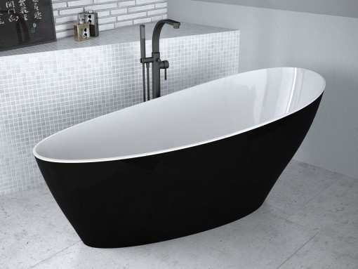 Cada freestanding Besco Keya compozit 165x70 cm negru&alb
