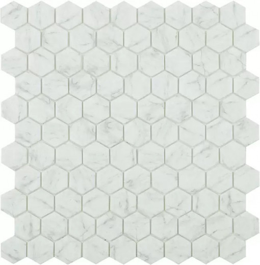 Mozaic sticla hexagonal Carrara Grey antiderapant 31.7x30.7 cm