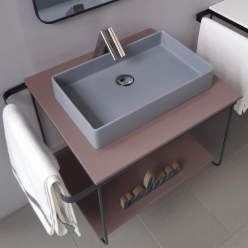 Cadru metalic cu blat, polita si lavoar Kuma SQ50 ZOOM LOFT style, RECTOR, 60 cm