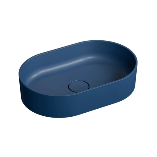 Lavoar compozit Foglia Evo cu montare pe blat, 60x40 cm, albastru mat