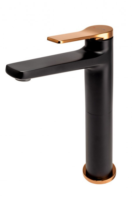 Baterie lavoar inalta FDESIGN Seppia cu ventil click-clack, negru-roz auriu