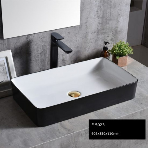 Lavoar pe blat E5023, rectangular, 60.5x35xH11 cm, negru-alb