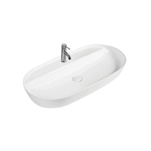 Lavoar pe blat Fluminia Cassandra-81, oval, cu perete subtire, 81.5x41.5x14 cm, alb