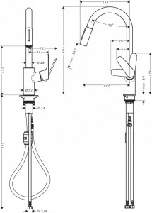 Baterie bucatarie Hansgrohe Focus E2 dus extractabil, crom - Img 3