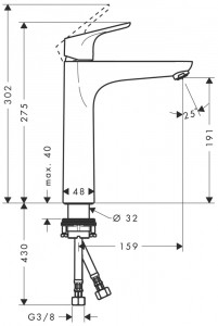 Baterie lavoar Hansgrohe Focus 190 inalta fara ventil, crom - Img 2