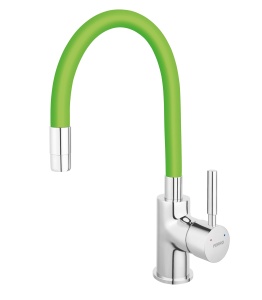 Baterie stativa bucatarie Ferro Zumba cu pipa flexibila, crom/verde