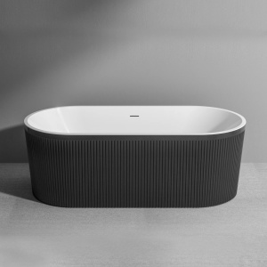 Cada baie freestanding Foglia Scarlet 170 x 75 cm, ovala, cu riflaje 3D negru cu alb