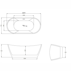 Cada baie freestanding slim Bella Foglia 150 x 77 cm, ovala cu preaplin - Img 5
